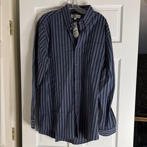 Cutter & Buck Men's Navy and Gray Striped Shirt. NWT. Large.